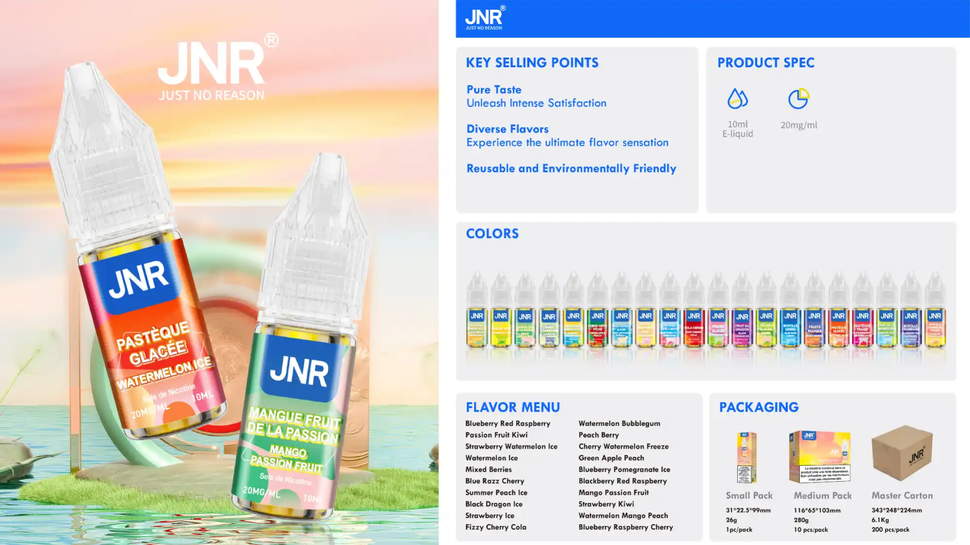 JNR e-liquide 10ml sel de nicotine 20mg France